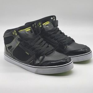 Tony Hawk Skate Shoes Black Leather Top With Lime Green Accents & Soles Size 12M